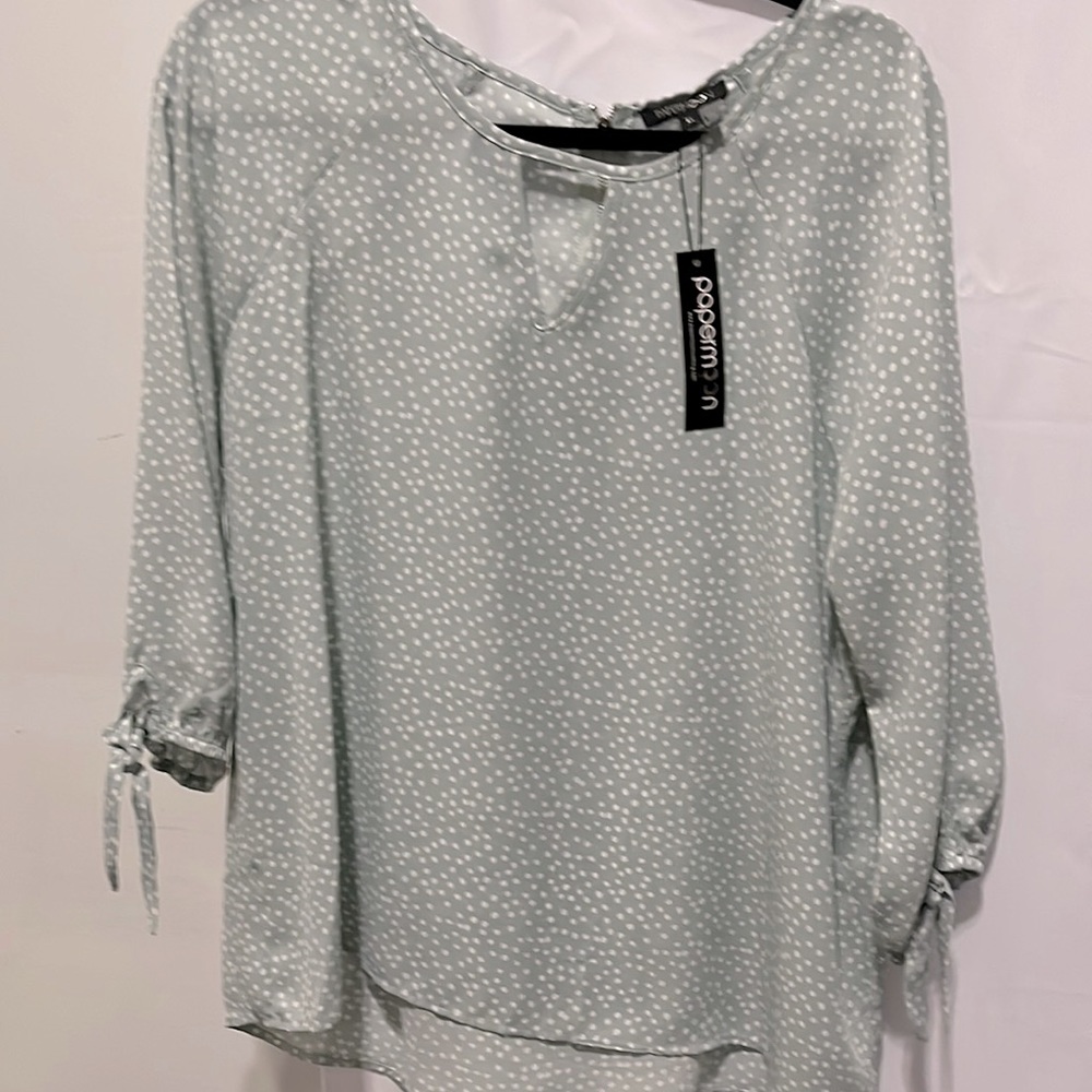 Mint green and whit polkadot shirt